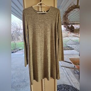 Gray And Beige Long Sleeve Knit Dress